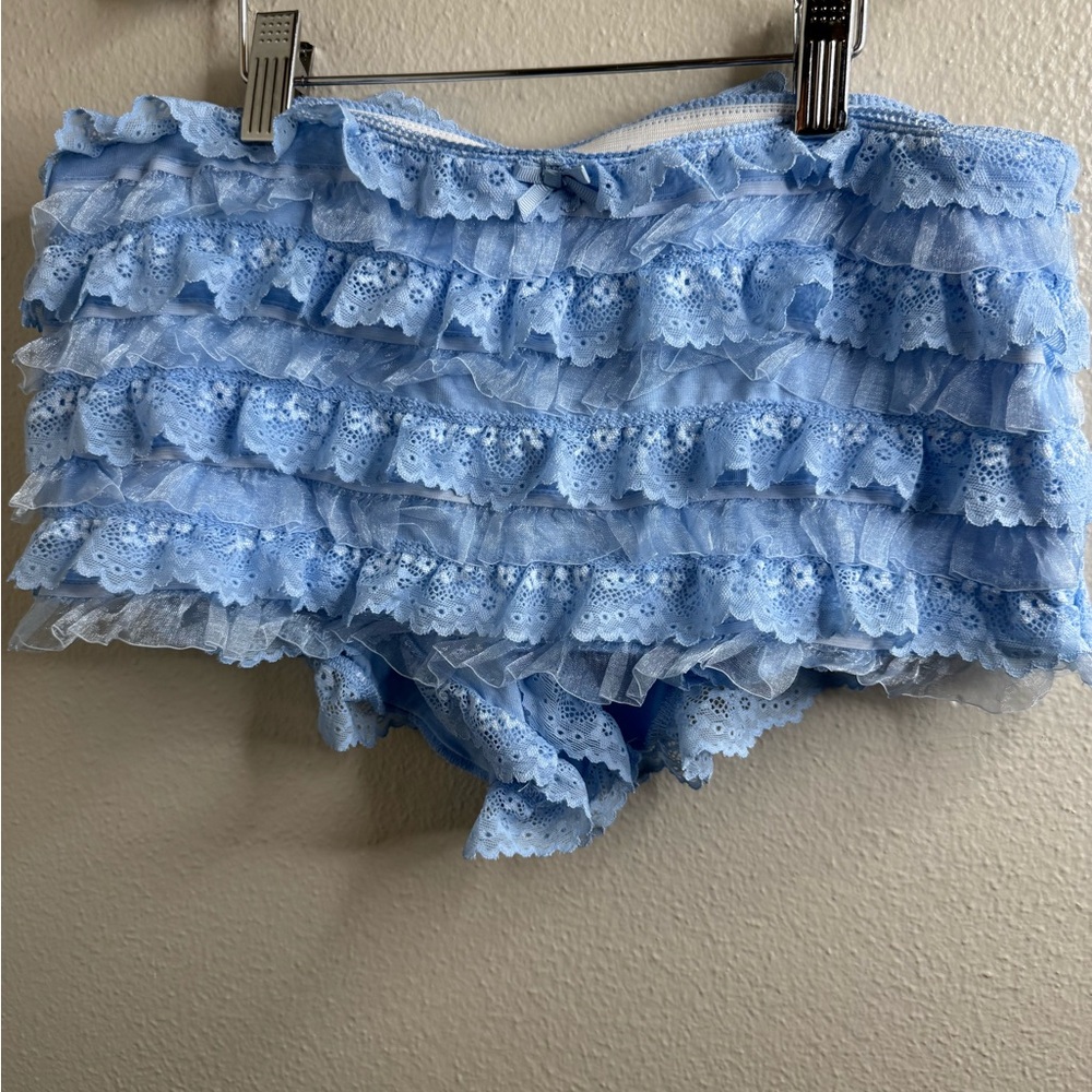 SHEIN Light Blue Ruffle Lace Boyshort Panties